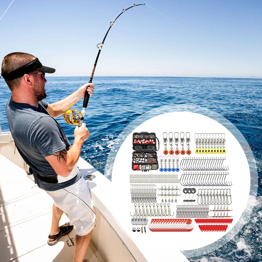 267Pcs Fishing Tools Accessories Kit Set with Fishing Box Fish Hooks Bait Parts Sinkers Fishing Accessories Kit Gifts for Men